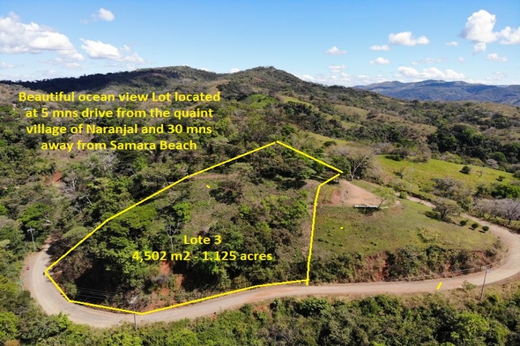 drone view with property lines of lote Mirador two for sale samara costa rica
