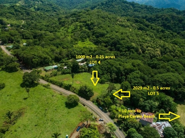 Other drone view with lot sizes of lots from Lots Jungle Views at Estrada, Land for Sale Carillo Beach, Guanacaste, Costa Rica