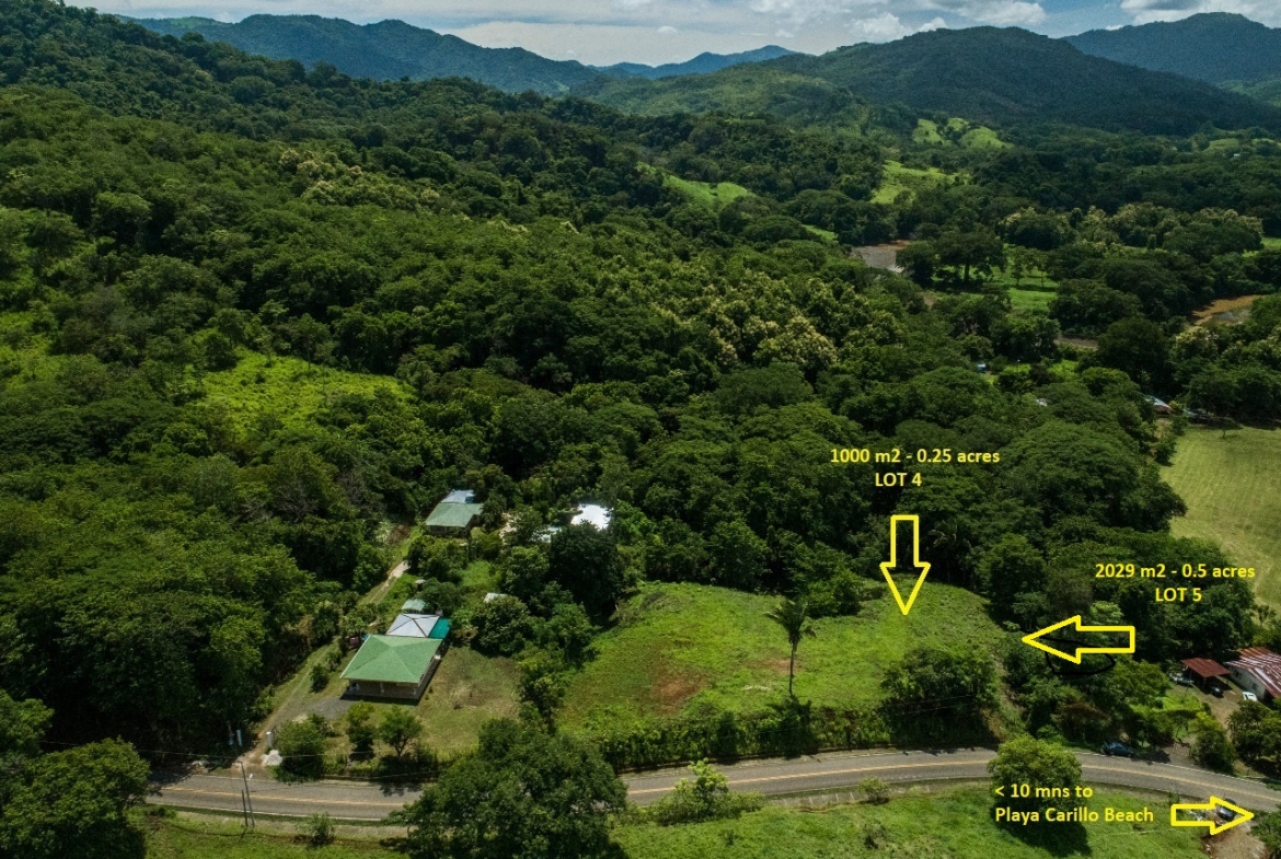 drone view with position of lots from Lots Jungle Views at Estrada, Land for Sale Carillo Beach, Guanacaste, Costa Rica