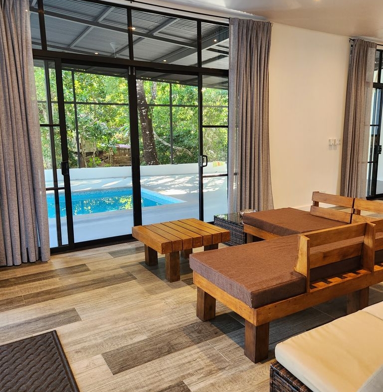 View on pool from Lounge area of Casa Monalisa, home for sale at Estrada Carrillo Beach, Guanacaste, Costa Rcia