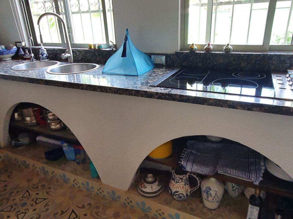 granite countertops in kitchen at Villa Medina, house for sale at Samara Beach, Guanacaste, Costa Rica