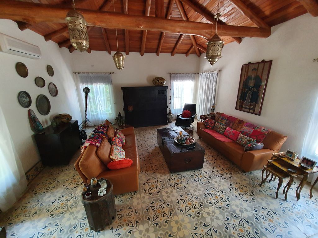 beautiful living room with teak ceilings at Villa Medina, house for sale at Samara Beach, Guanacaste, Costa Rica