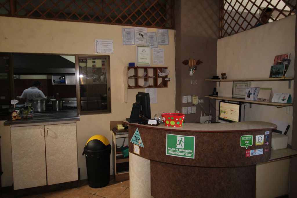 Front desk of Casa Emerald, Restaurant and Cabinas for sale at Samara Beach, Guanacaste, Costa rica