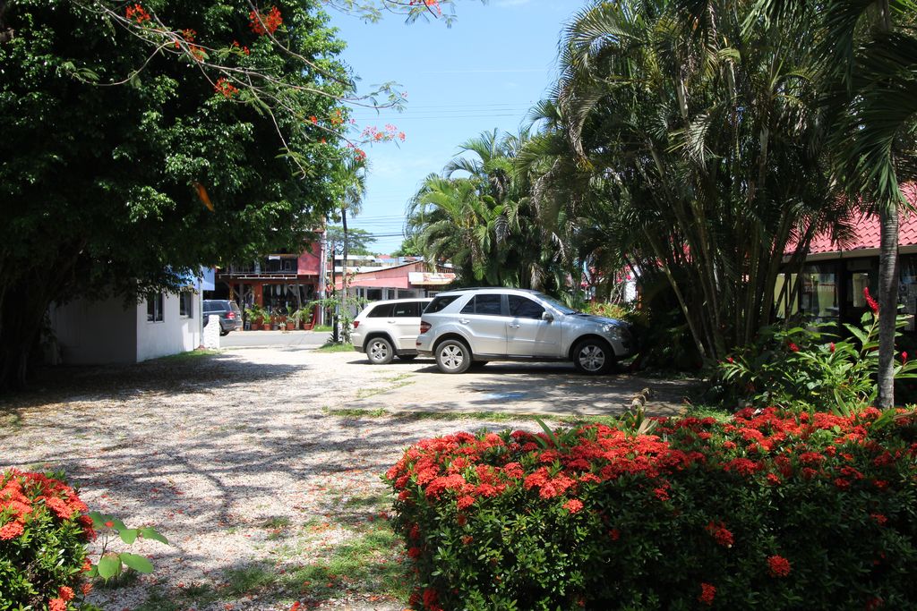 Parking area of Samara Central Hotel, business for sale at Samara Beach, Guanacaste, Costa Rica