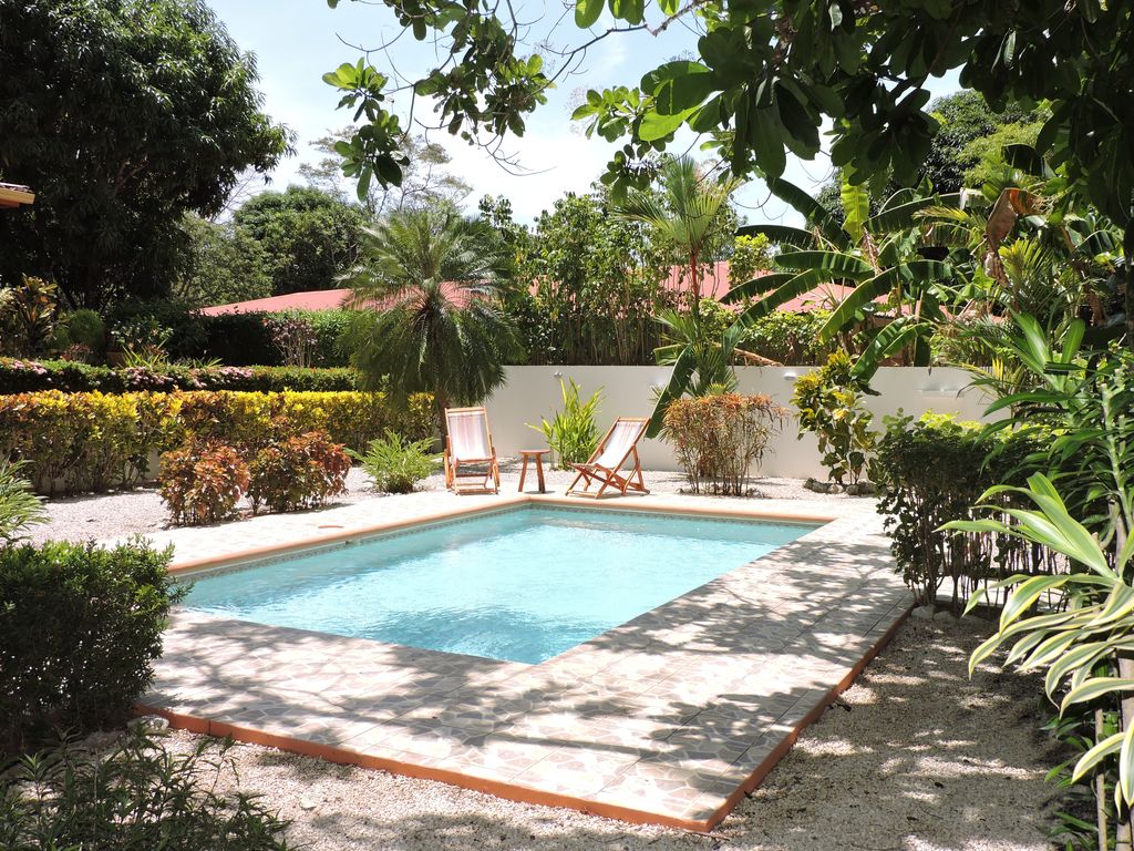 tropical pool area of Casa Mariposa, home for sale at Samara Beach, Guanacaste, Costa Rica