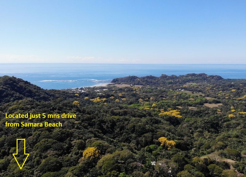 Drone view with lot's location of Lot 27 in Samara Woods, land for sale at Samara Beach, Guanacaste, Costa Rica