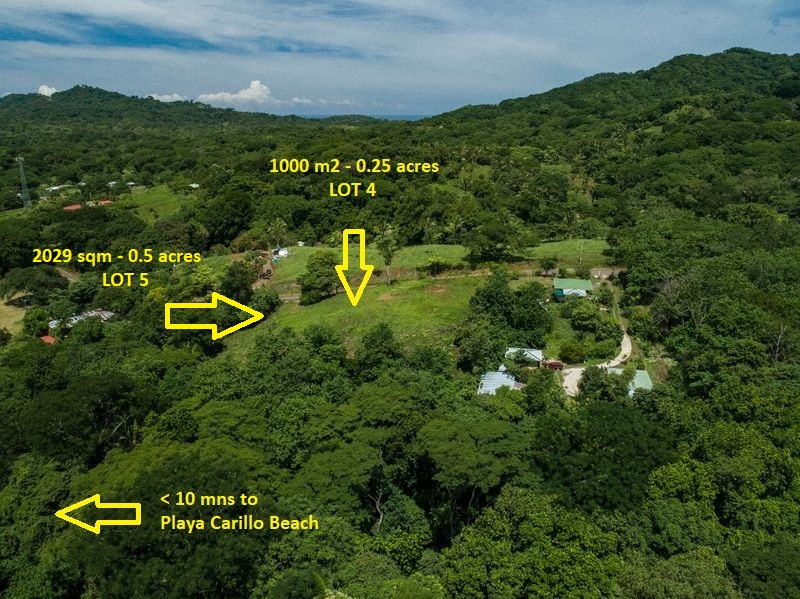 Drone view from Lots Jungle Views at Estrada, Land for Sale Carillo Beach, Guanacaste, Costa Rica