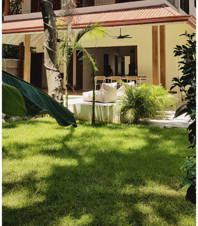 grassy area around the pool at Casa Gala, house for sale at Samara Beach, Guanacaste, Costa Rica