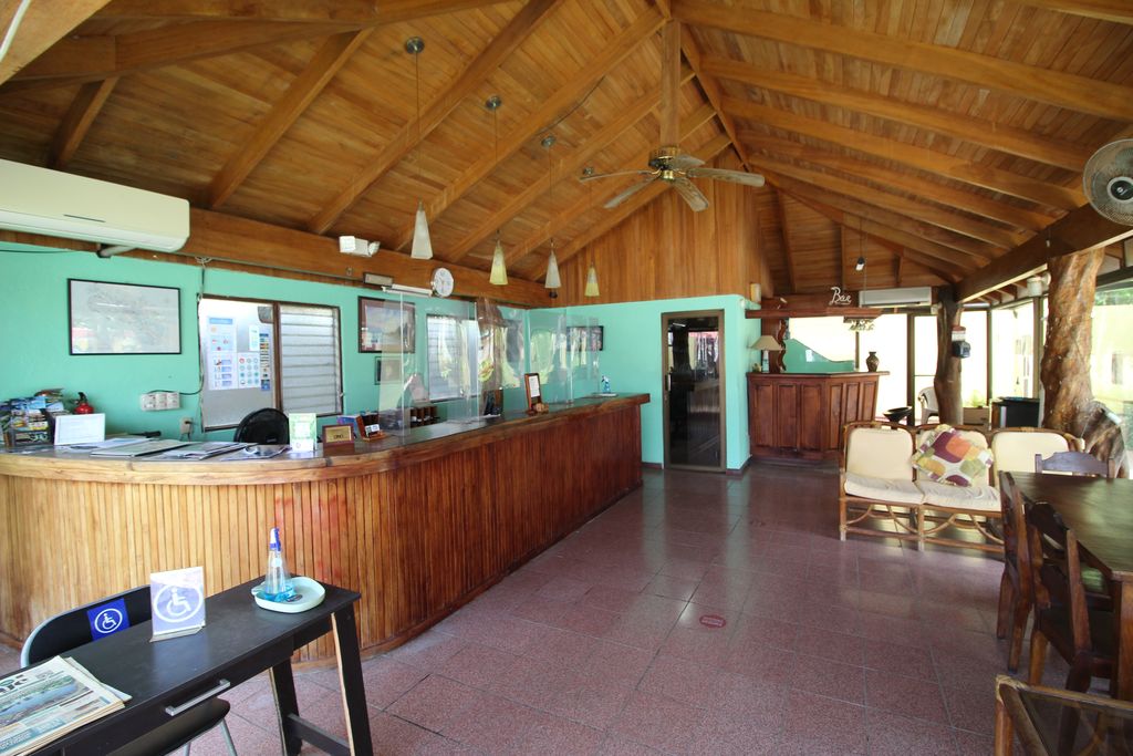 Reception and waiting area of Samara Central Hotel, business for sale at Samara Beach, Guanacaste, Costa Rica