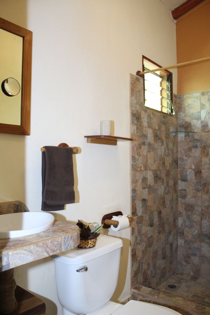 Nice sink and shower at Hotel Las Palmas, business for sale at Samara Beach, Costa Rica