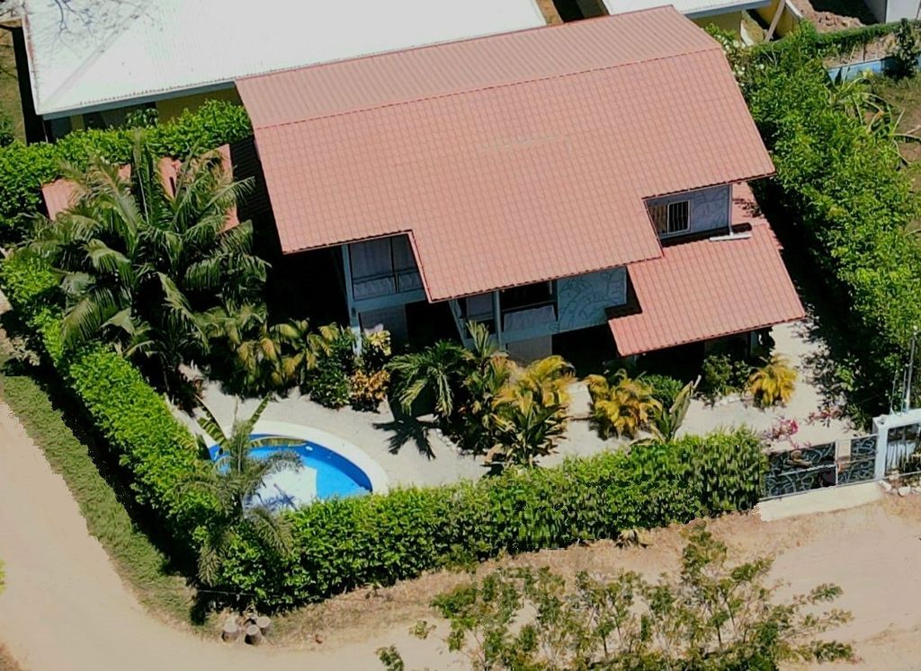drone view of Casa ceiba hotel and rental income property for sale at Samara Beach Guanacaste Costa Rica