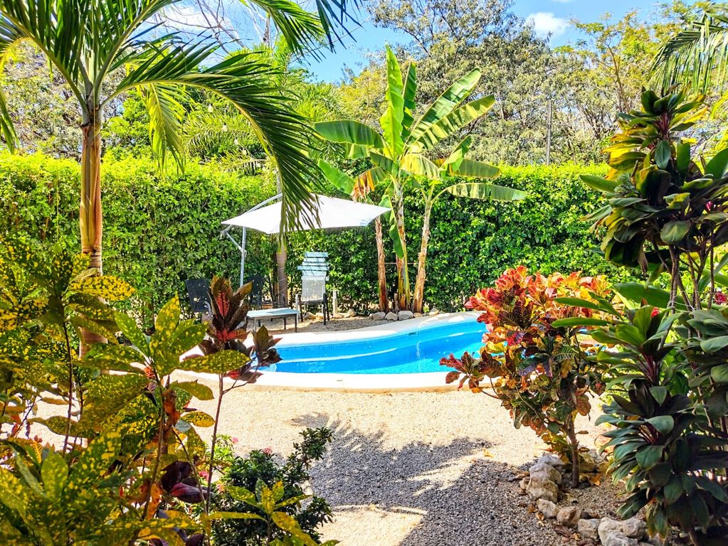 tropical pool area at Casa ceiba hotel and rental income property for sale at Samara Beach Guanacaste Costa Rica