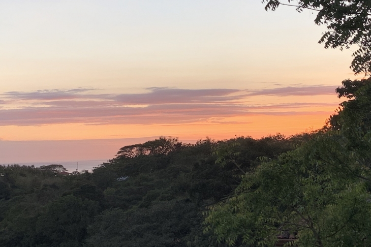 Sunset colors from Villa Amanecer, house for sale at Carrillo Beach, Guanacaste, Costa Rica