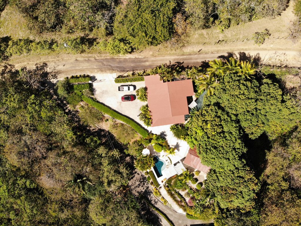 Vertical drone view of Casa Bella Montaña, home for sale at Samara Beach, Guanacaste, Costa Rica