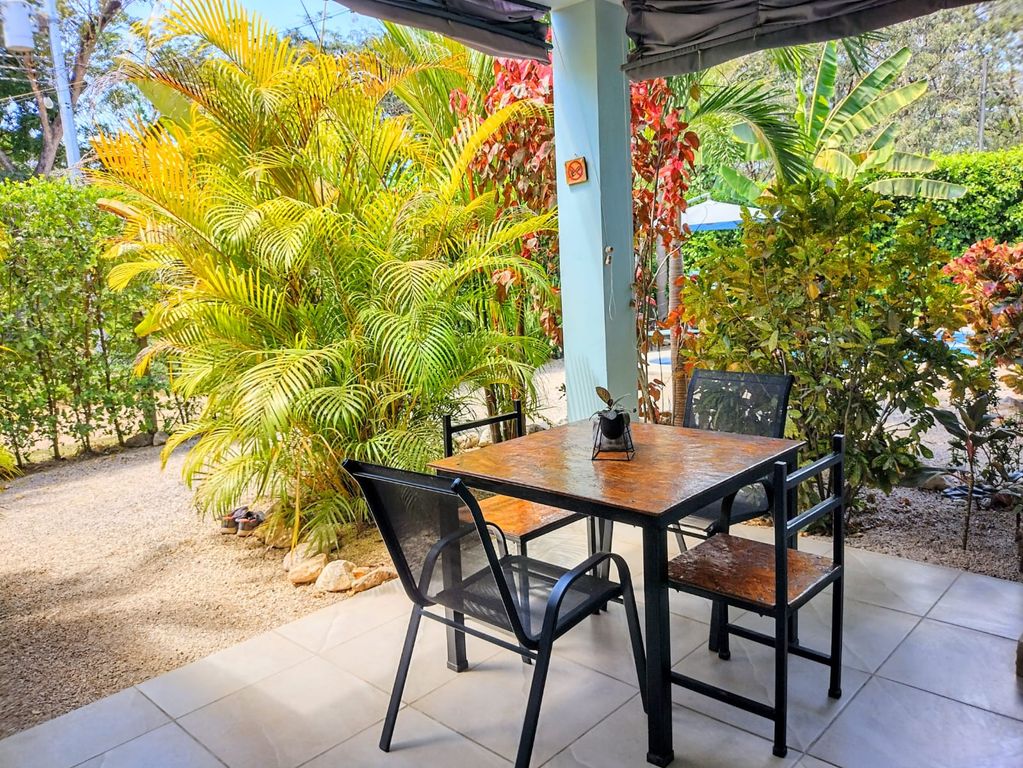 Dining area on Terrace of Casa ceiba hotel and rental income property for sale at Samara Beach Guanacaste Costa Rica