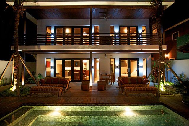 Night view at The Urban Sanctuary Lodge hotel and rental income property, for sale at Samara Beach, Guanacaste, Costa Rica