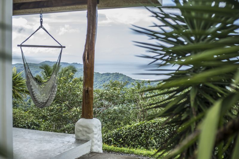 Ocean view from bungalow terrace at the Peaceful Retreat Hotel for sale at Carillo Beach Costa Rica