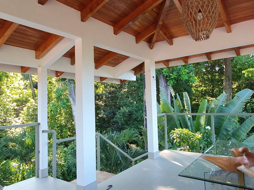 upstairs terrace with wooden ceiling in Villa Medina, house for sale at Samara Beach, Guanacaste, Costa Rica