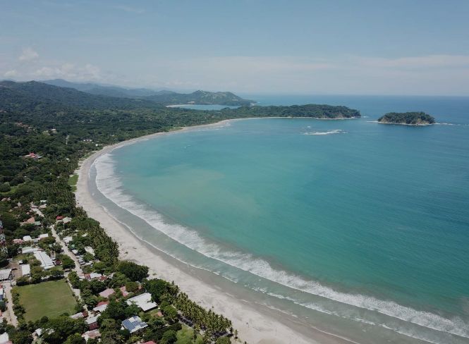 Drone view of samara bay, Costa rica. We can see also Isla Chora