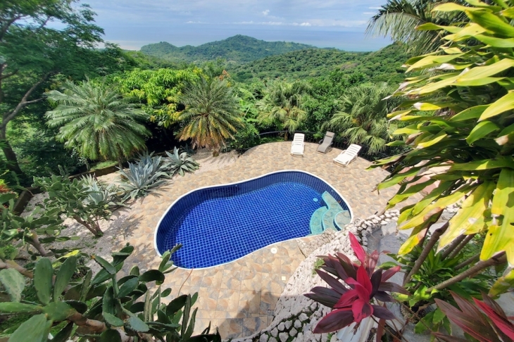 tropical pool area of Villa Amanecer, house for sale at Carrillo Beach, Guanacaste, Costa Rica