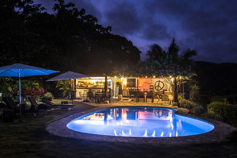 Night ambiance at the Peaceful Retreat Hotel for sale at Carillo Beach Costa Rica