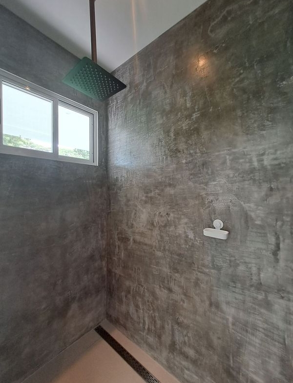 grey polish cement shower at Casa Mar y sol home for sale samara guanacaste costa rica