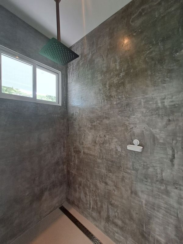 grey polish cement shower at Casa Mar y sol home for sale samara guanacaste costa rica