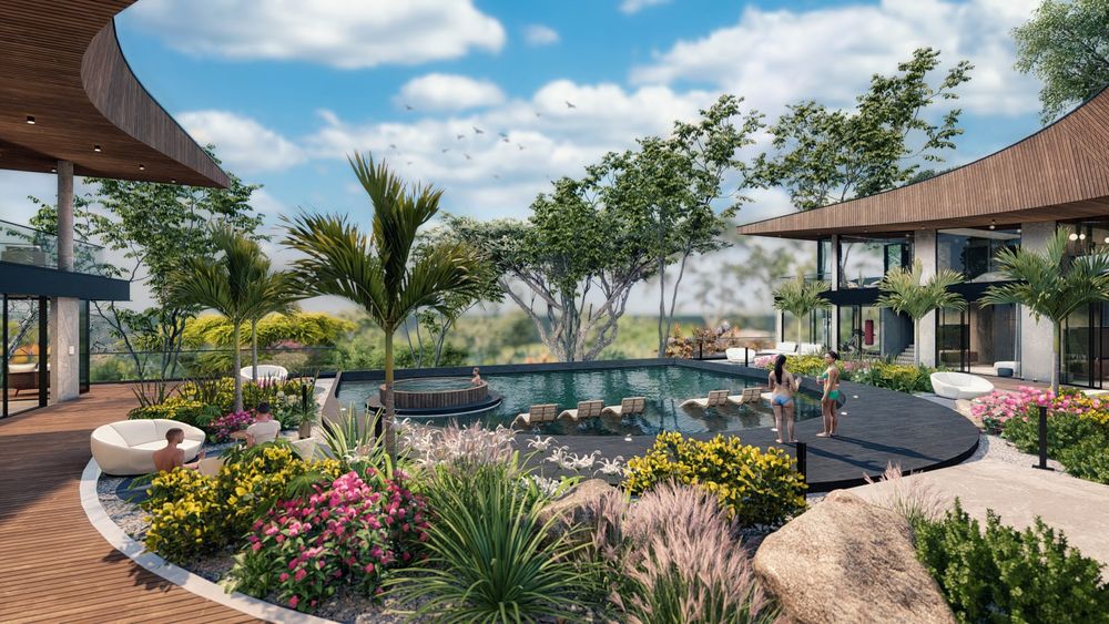 Relaxing swimming pool and garden at Samara Moon luxury real estate for sale Samara Costa Rica