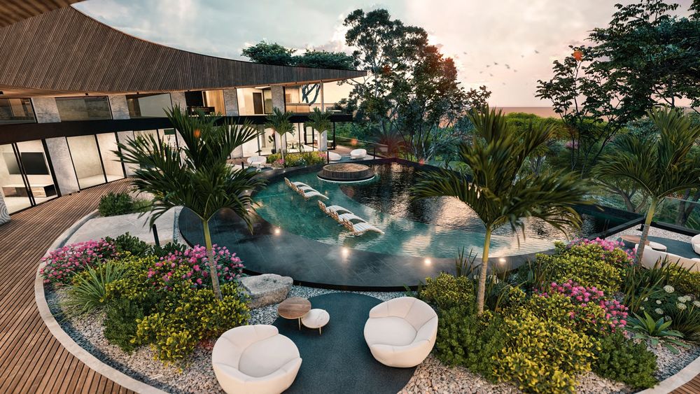 Stunning tropical pool area of Samara Moon luxury home for sale Samara Costa Rica