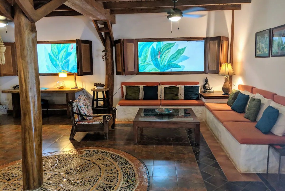Large balinean style lounge area at Casa KUPU KUPU hotel for sale samara Guanacaste Costa Rica