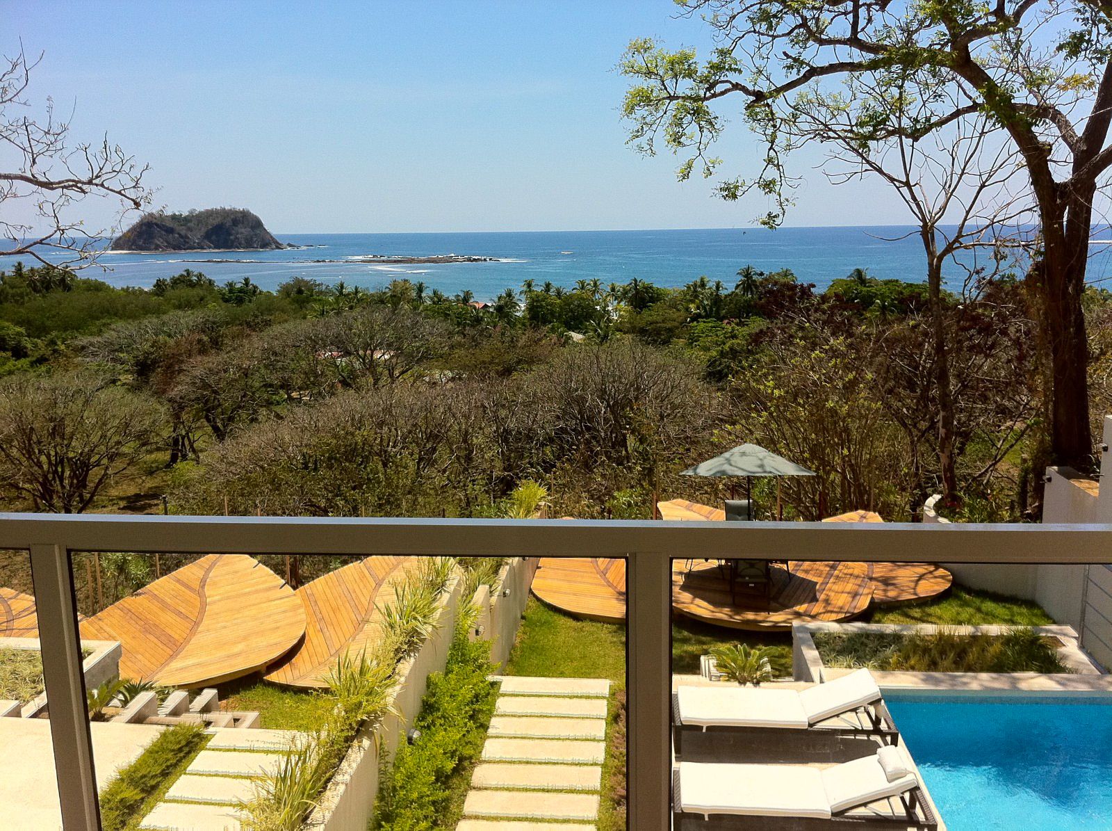 View of a balcony on isla Chora and Samara Bay, Samara Reef Condo for sale Samara Guanacaste Costa Rica