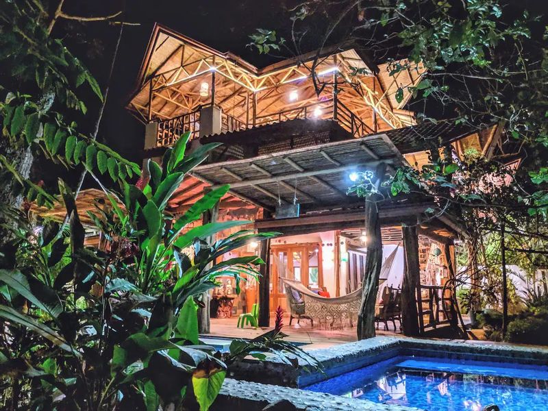Beautiful night view of bambu house for sale samara costa rica