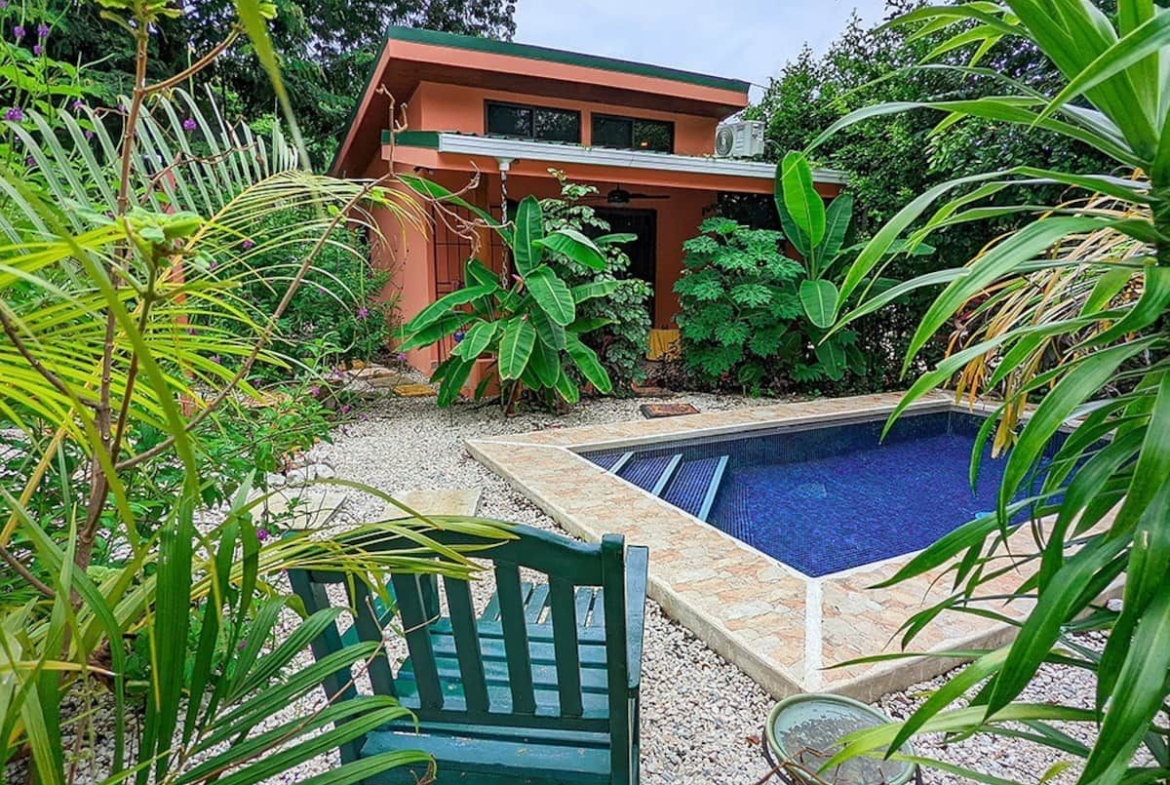Tropical garden with pool at Casa Fiona home for sale Samara Guanacaste Costa Rica