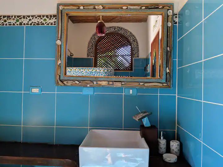 Original blue bathroom at Casa KUPU KUPU home for sale samara Guanacaste Costa Rica