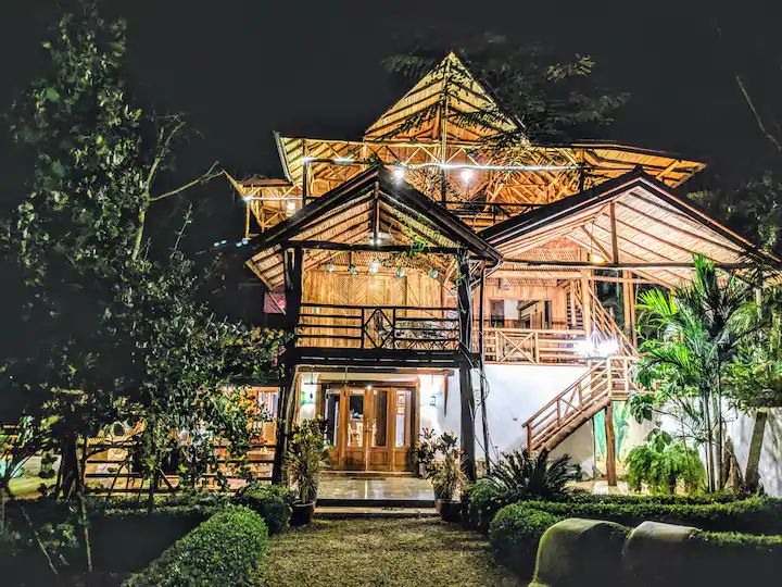 Night view of the bambou house Casa KUPU KUPU home for sale Playa Carillo Guanacaste Costa Rica