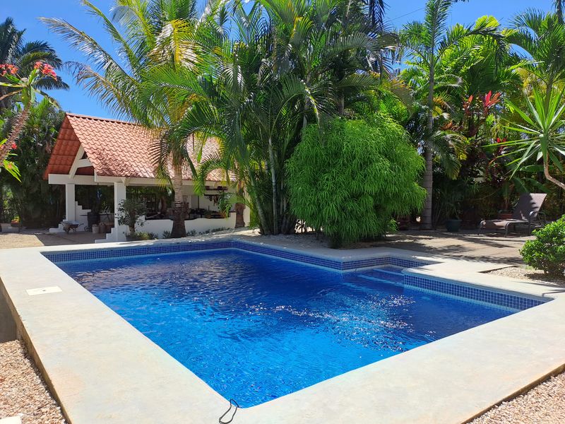 Nice tropical pool area at Casa Vista Las Palmas home for sale samara guanacaste costa rica