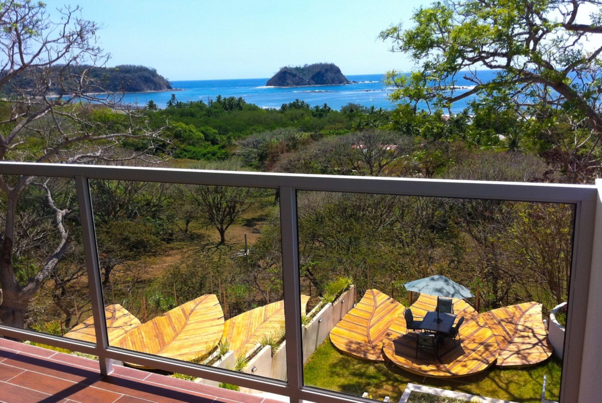Balcony overlloking the ocean and Isla Chora Samara Reef Condo for sale Samara Guanacaste Costa Rica