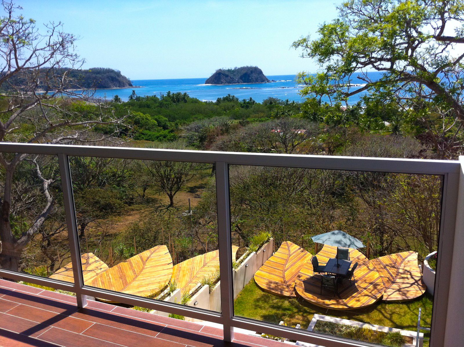 Balcony overlloking the ocean and Isla Chora Samara Reef Condo for sale Samara Guanacaste Costa Rica